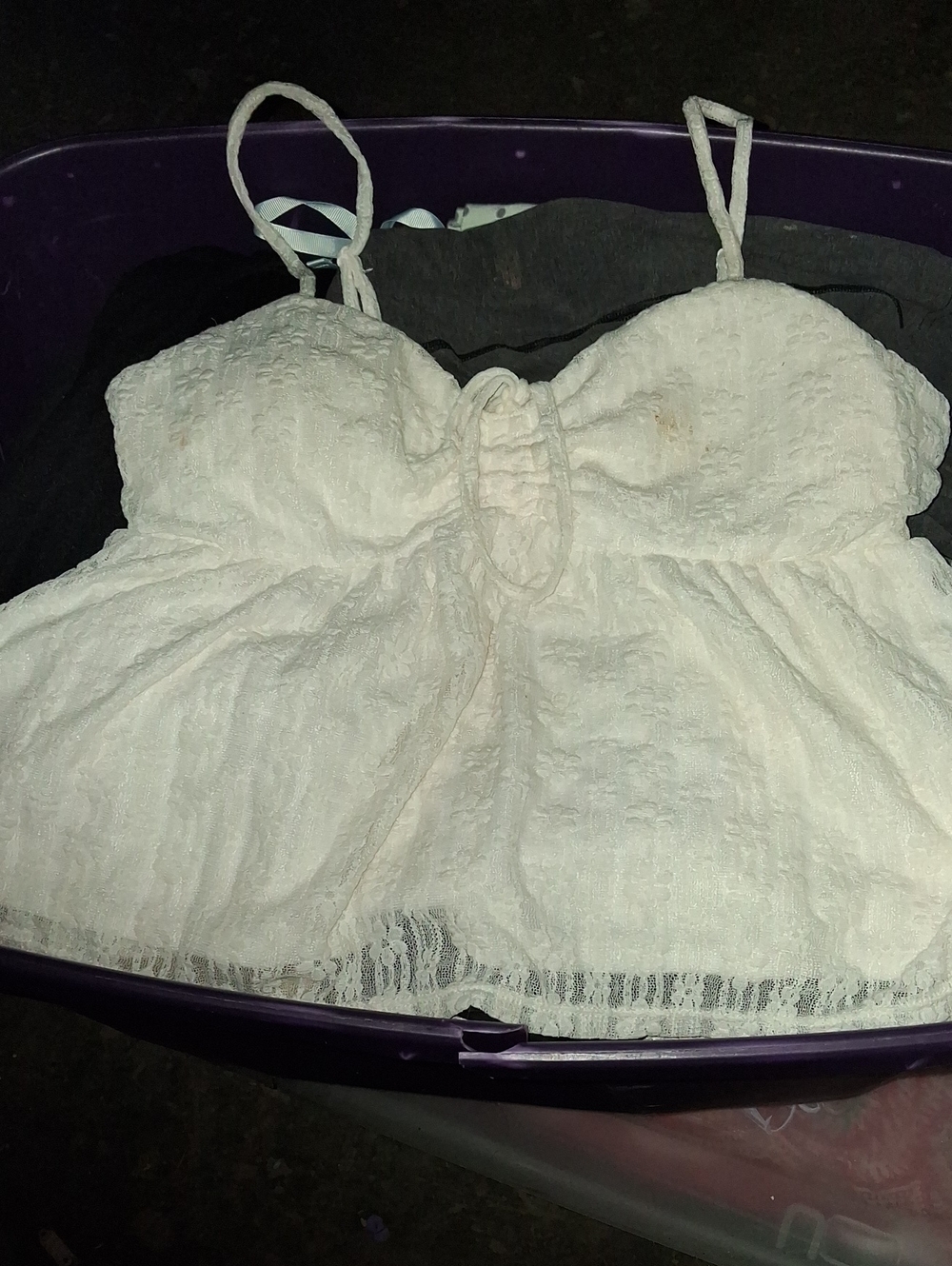 No Boundaries White Lace Spaghetti Strap Peplum Tank